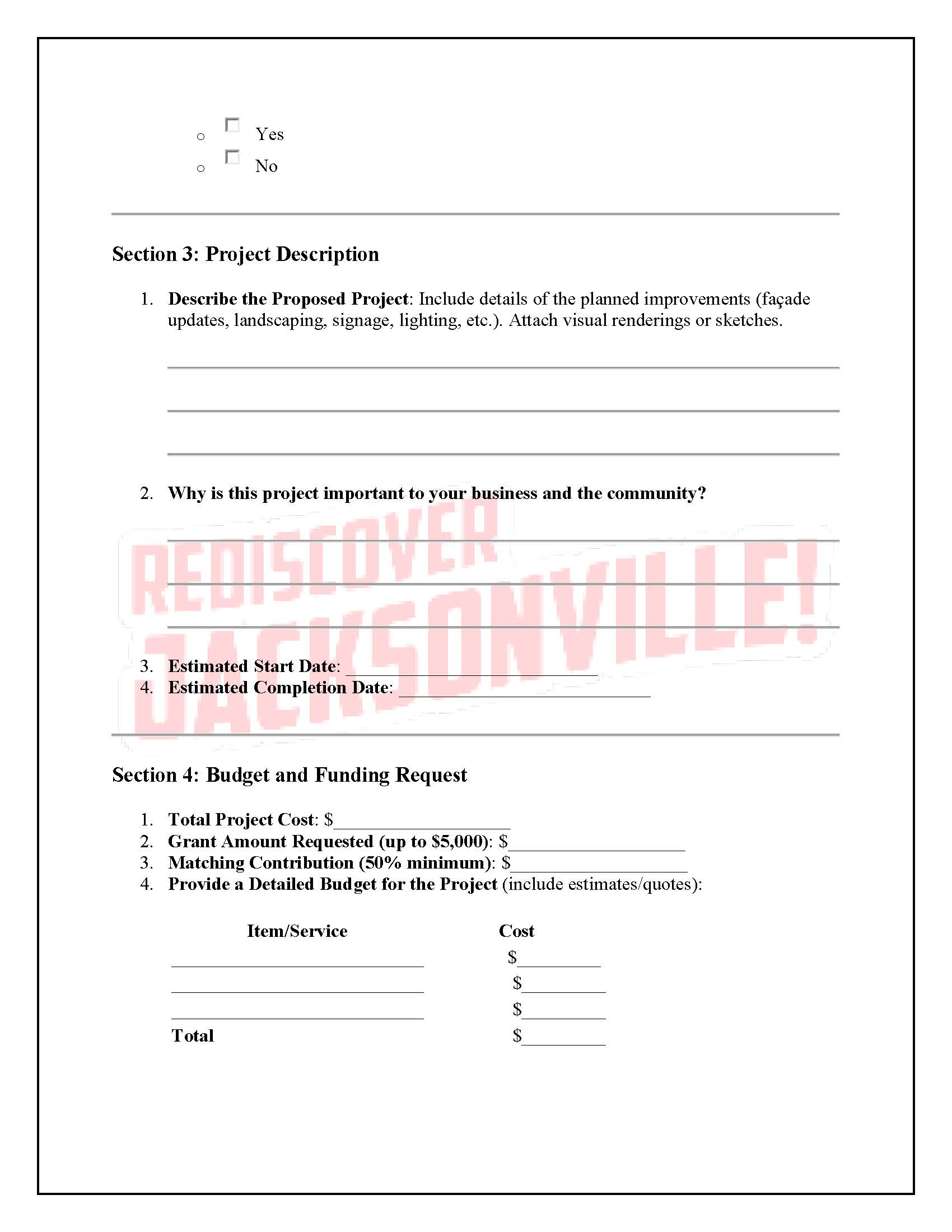 Rediscover Jacksonville Business Beautification Grant Program Application Page 2