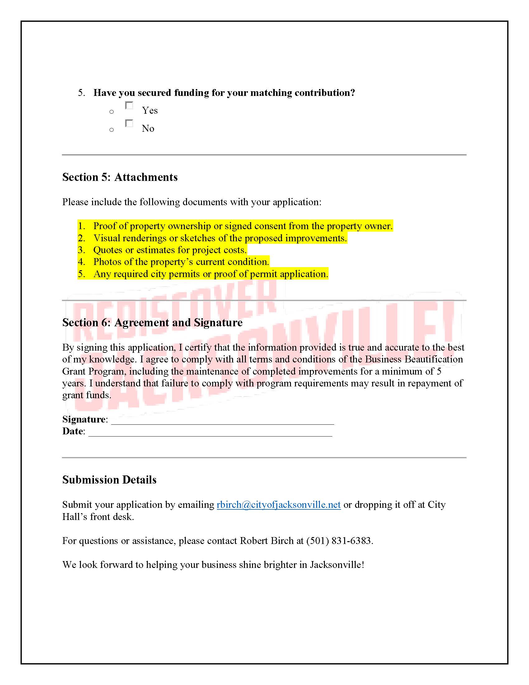 Rediscover Jacksonville Business Beautification Grant Program Application Page 3